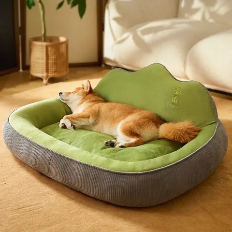 Canapé Lit Pour Animaux Dossier Haut Protection Du Cou Peluche Cristal Velours Côtelé Pour Chiens Chats Nid Lavable Doux