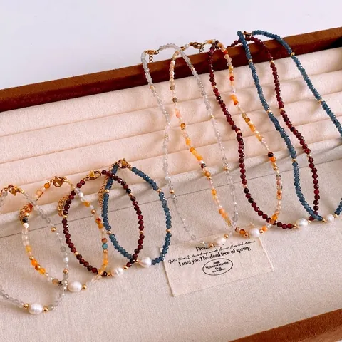 Retro Freshwater Pearl Beaded Necklace Bracelet For Women With Natural Stone Beads Elegant Vintage Fashion Jewelry Accessory