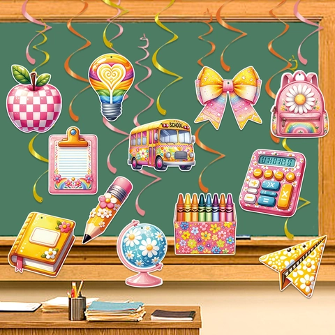 Decorazioni Con Spirali Pendenti Per Il Rientro A Scuola Tema Hippie Decorazioni Per Il Soffitto Dell'Aula Carta Cartone Motivi A Cartoni Animati