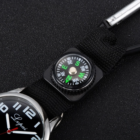 Nurse Hanging Watch With Compass Carabiner Quartz Watch Alloy Case Nylon Strap Outdoor Clip Pocket Watch For Everyday Use