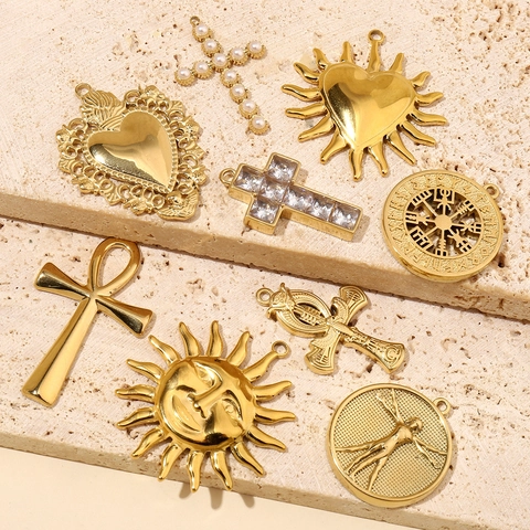 Vintage Edelstahl Anhänger Für DIY Schmuckherstellung Wikinger Kompass Sonnengesicht Kreuz Herz Mit Zirkon Künstliche Perle Designs
