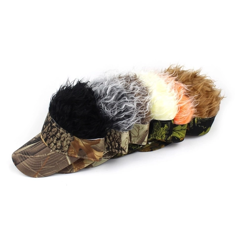 Funny Spiked Wig Sun Visor Hat Hip Hop Spiky Fake Hair Adjustable Visor For Men Women Golf Party Outdoor Sport Camouflage Visor Hat