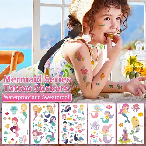 Tatuaggi Temporanei Sirena Per Bambini Impermeabile Cartone Animato Animali Marini Articoli Per Feste Bambini Ragazze