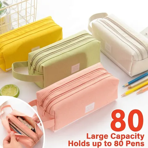 Oxford Cloth Pencil Case Multi Layered Large Capacity Stationery Pouch With Handle Simple Minimalist For School Students