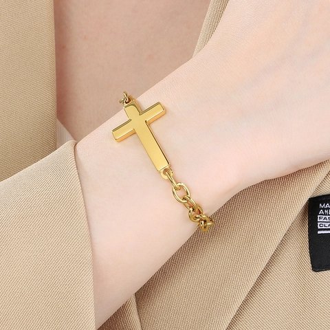 Kreuz Anhänger Armband Edelstahl Polierte Gliederkette Religiöser Stil Mode Schmuck Geschenk Für Damen Und Herren