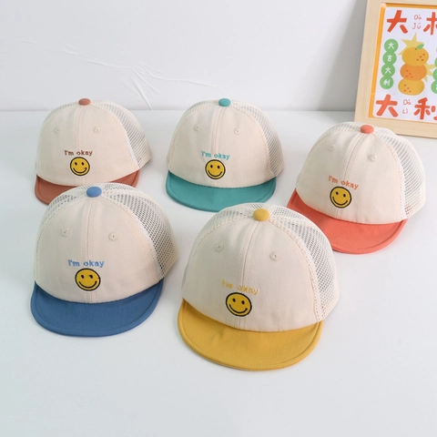 Berretto Da Baseball In Rete Per Bambini Traspirante Cappello Da Sole Con Ricamo Smiley Per Neonati Estate All Aperto