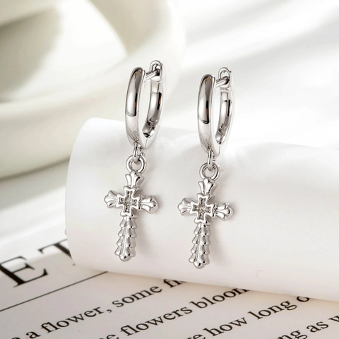 Orecchini A Cerchio Con Pendente A Croce Rame Micro Intarsiato Zircone Gothic Punk Huggie Dangle Gioielli Minimalisti Uomo Donna