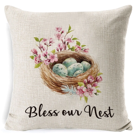 Easter Kissenbezug Leinen Aquarell Hase Bunte Eier Bauernhaus Frühling Deko Haus Sofa