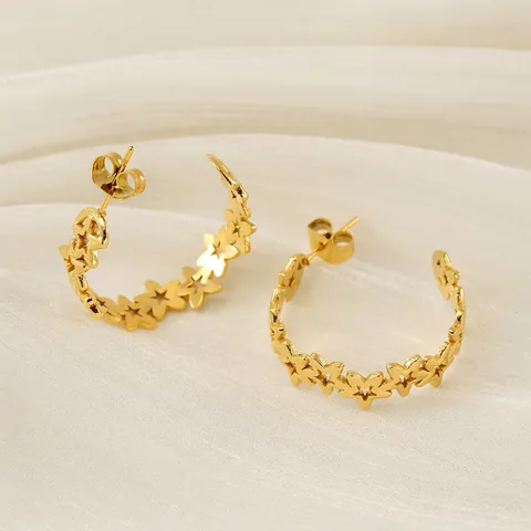 Hohle Stern Hoop Ohrringe Edelstahl 18K Vergoldet C-Förmig Geometrisch Minimalistisch Mode Schmuck Für Damen