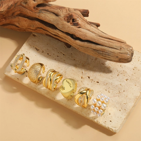 Anello Regolabile In Rame Per Donna Con Zirconia Cubica E Perla Artificial ABS Gioielli Da Dito Aperti Eleganti Regalo