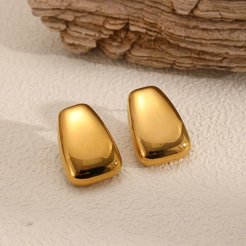 Orecchini A Lobo Trapezoidali Geometrici Placcati Oro 18K Acciaio Inossidabile Superficie Liscia Minimalista Gioielli