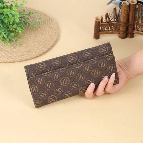 Women Long Wallet PVC PU Leather Clutch Multi Card Slots Large Capacity Vintage Monogram Print Zipper Handbag Retro
