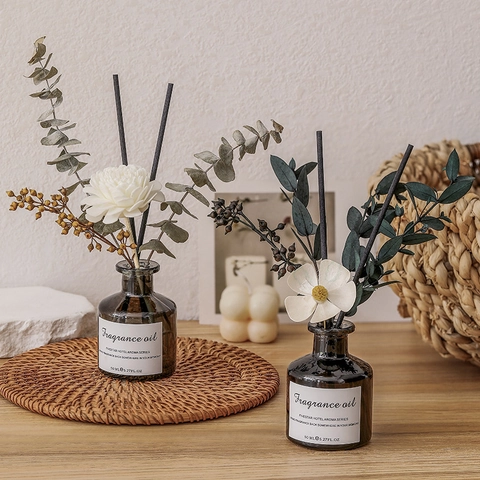 Reed Diffuser Set Fragrance Oil With Glass Bottle Dried Flowers And Sticks For Home Office Decor Aesthetic Hotel Series