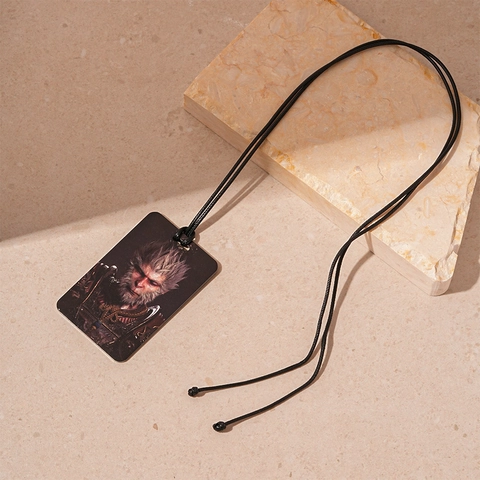 Collier À Pendentif Rectangulaire En Acier Inoxydable Avec Cordon En Cuir Tressé Style Chinois Chaîne De Pull Imprimée Vintage