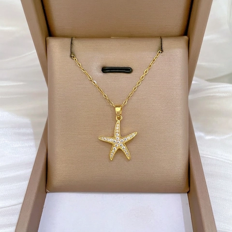 Collana Con Ciondolo A Stella Marina Catena In Acciaio Inossidabile Con Rame Micro Pave Zirconia Gioielli Di Lusso Da Donna