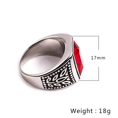 Men Vintage Stainless Steel Ring Large Rectangular Gemstone Embossed Leaf Pattern Retro Punk Jewelry Unisex Gift