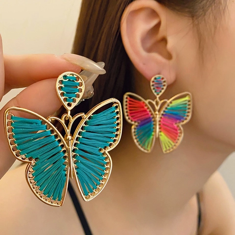 Orecchini Pendenti Bohémien Retrò Donna Farfalla Fiore Nappa Lega Tessuto Resina Con Perno In Argento Sterling 925