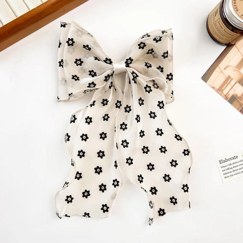 Pinza Para El Pelo Con Lazo Grande Y Cintas Largas Organza Satén Elegante Dulce Estilo Coreano Accesorio Para Mujer