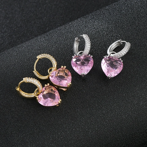 Eleganti Orecchini a Pendente a Cuore in Rame per Donna Minimalisti Placcati Oro Argento Gioielli con Zirconia Regalo per Uso Quotidiano