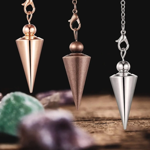 Dowsing Pendulum Necklace Copper Conical Pointed Pendant For Divination Meditation Wicca Spiritual Metal Jewelry For Unisex