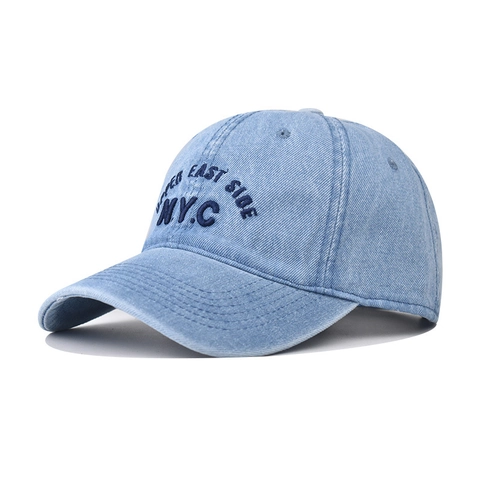 Casquette De Baseball En Denim Lavé Broderie NYC Ajustable Style Vintage Rétro Unisexe Chapeau Soleil