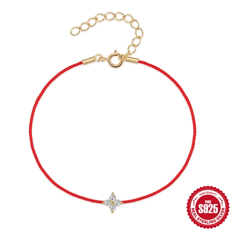 Bracelet Corde Rouge En Argent Sterling 925 Pour Femmes Fleur Minimaliste Zircone Bijoux Ajustables Chanceux