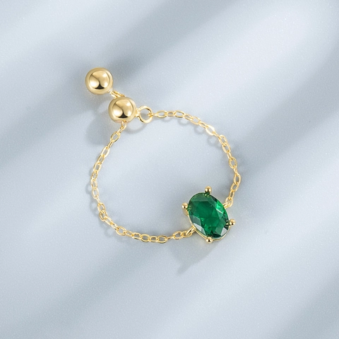 Anello a Catena in Argento Sterling S925 con Zirconia Ovale per Donna Minimalista Regolabile Geometrico Gioielli Regalo