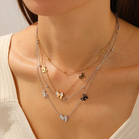 Double Layered Bowknot Necklace And Bracelet Stainless Steel White Shell Pendant Jewelry Sweet Fashion For Women