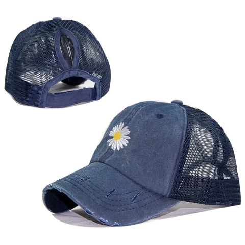 Berretto Da Baseball In Cotone Lavato Per Donna Con Foro Per Coda Di Cavallo E Ricamo Margherita Vintage Cappello Da Sole
