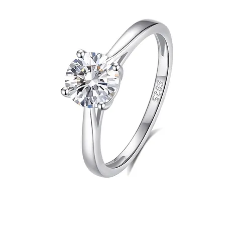 Anillo Solitario Moissanita Plata De Ley 925 Corte Brillante Redondo Clásico Minimalista Joyería Mujeres