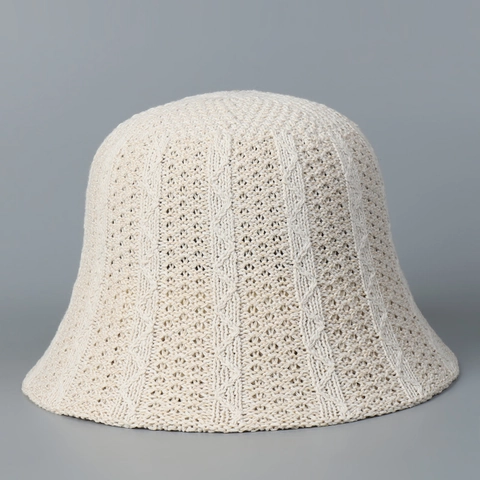 Knitted Bucket Hat Women Cotton Polyester Blend Hollow Out Crochet Breathable Foldable Sunshade Spring Summer Cloche