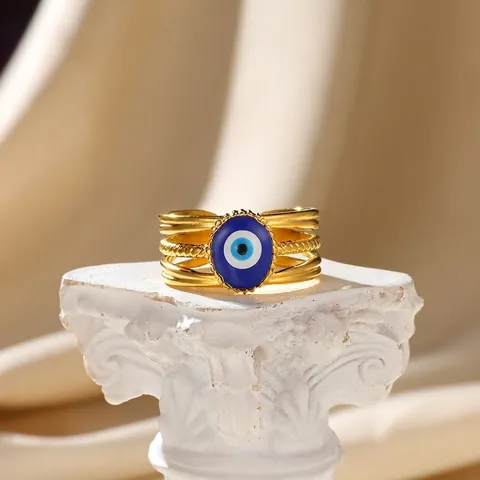 Böser Blick Offener Verstellbarer Ring Vintage Böhmischer Stil Kupfer Emaille Zirkonia Nischenschmuck Für Damen