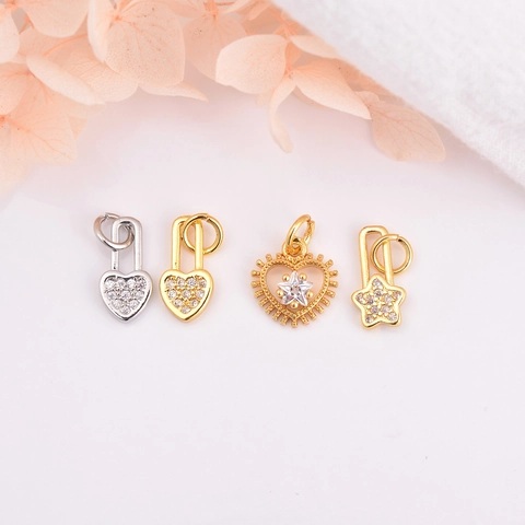 Herz Stern Schloss Anhänger Kupfer Mikro Eingelegt Zirkon 18 Karat Vergoldet Für DIY Schmuckherstellung Halsketten Armbänder