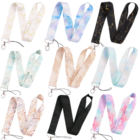 Marble Texture Phone Lanyard Neck Strap Polyester Double Sided Print For ID Card Key USB Modern Aesthetic