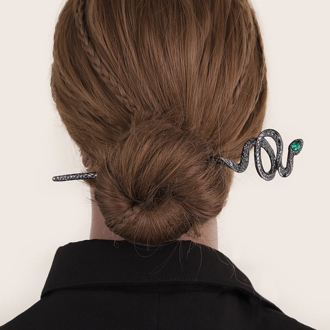 Fermaglio Per Capelli A Serpente In Lega Di Metallo Con Occhi Di Strass Verdi Stile Cinese Vintage Gioielli Punk