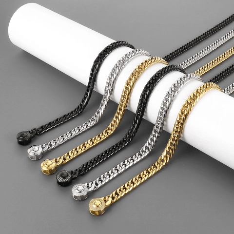 Collar Y Pulsera Eslabones Cubanos Acero Inoxidable Hombres Hip Hop Tendencia Cierre Redondo Diamantes Joyería