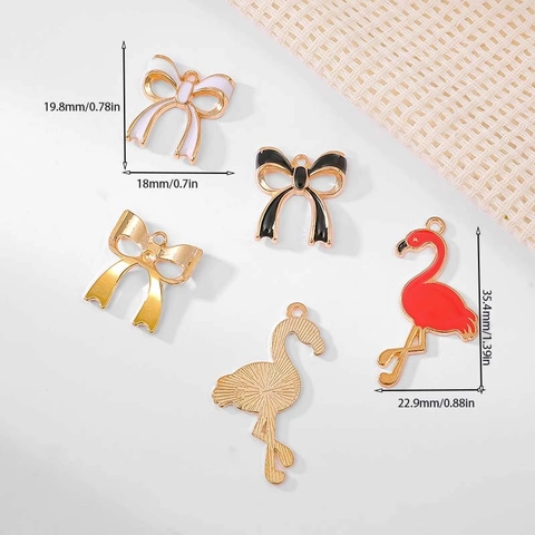 DIY Charms Pendants Alloy Enamel Flamingo Bow Designs Colorful For Jewelry Making Earrings Necklace Korean Style Cute