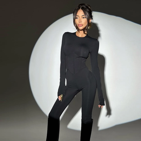 Mono Mujer Manga Larga Ajustado Cintura Corsé Poliéster Elastano Color Sólido Sexy Streetwear Atuendo Elegante