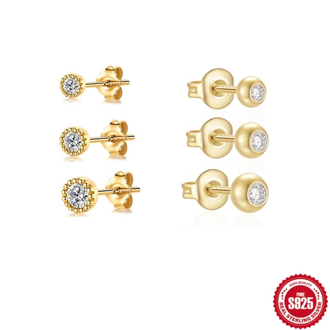 925 Sterling Silver Zirconia Stud Earrings For Women Pave Round Zirconia Mini Ear Studs Fashion Jewelry Accessories