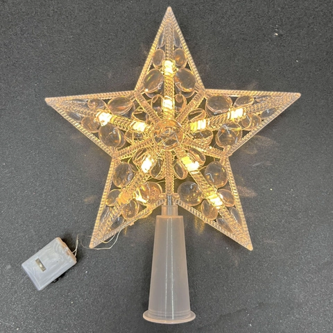 Christmas Tree Topper Star LED Light Up Pentagram Transparent Acrylic Battery Operated Holiday Ornament Home Decor