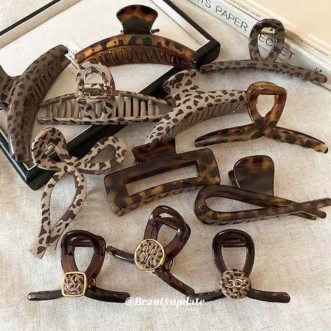 Mollette Per Capelli Vintage Leopardate Tartarugate Acrilico Pinza Squalo Antiscivolo Grandi Forcine Retro Per Donna