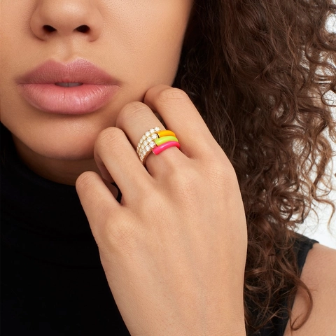 Bunter Emaille Offener Ring Mikro-Pavé-Zirkon Vergoldetes Kupfer Verstellbares Band Modeschmuck Für Damen