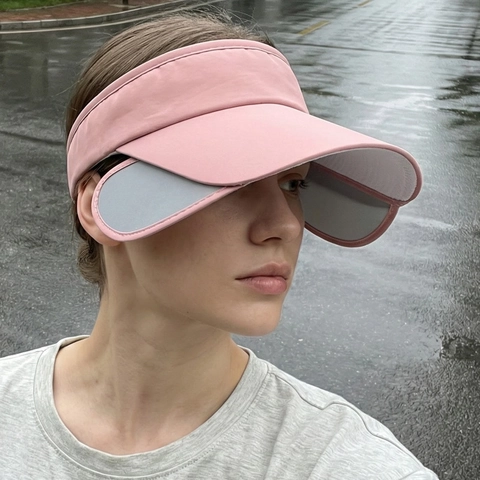 Outdoor Sun Visor Hat Polyester Quick Dry Breathable Retractable Brim Adjustable UV Protection Sporty Casual Sunshade Cap
