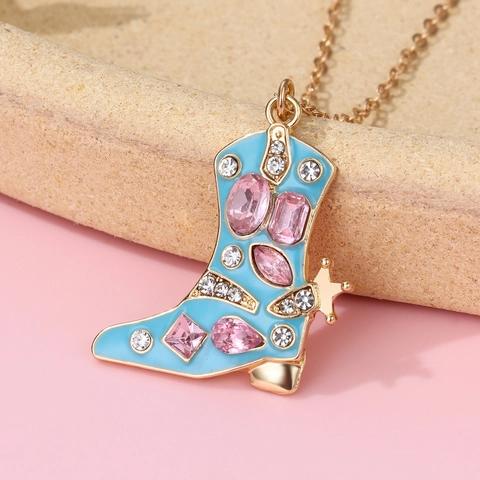 Collar con Colgante de Tacón Alto y Bota de Aleación de Zinc y Esmalte con Strass Plateado Dorado para Mujeres y Niñas Joyería