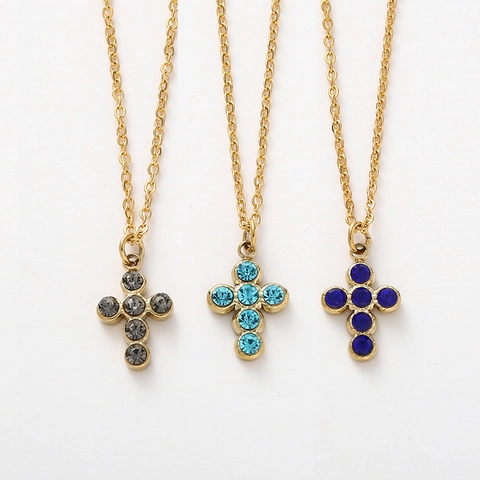 Collana Con Pendente A Croce In Acciaio Inossidabile Con Strass Tondi Colorati Gioielli Di Moda Per Donna