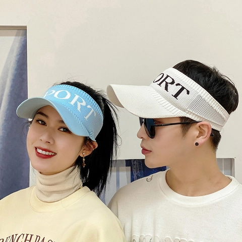 Women's Summer Sport Letter Printed Sun Visor Hat Breathable Polyester Open Top UV Protection Knit Sun Hat For Outdoor Travel