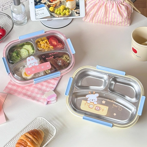 304 Edelstahl Brotdose Mit Fächern Mikrowellengeeignet Isoliert Tragbar Für Kinder Schüler Büroangestellte