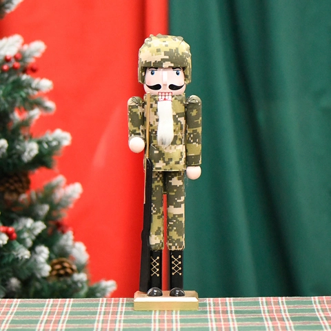 Camouflage Wooden Soldier Nutcracker Figurine Military Style Christmas Ornament For Home Desktop Decor