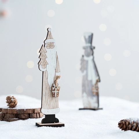 Décorations De Noël En Bois Renne Père Noël Bonhomme De Neige Ornements De Bureau Figurines De Table Peintes À La Main