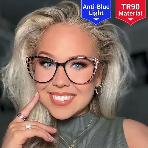 Cat Eye Glasses Frame TR90 Metal Anti Blue Light Blocking Trendy Eyewear For Women Fashion Clear Lens